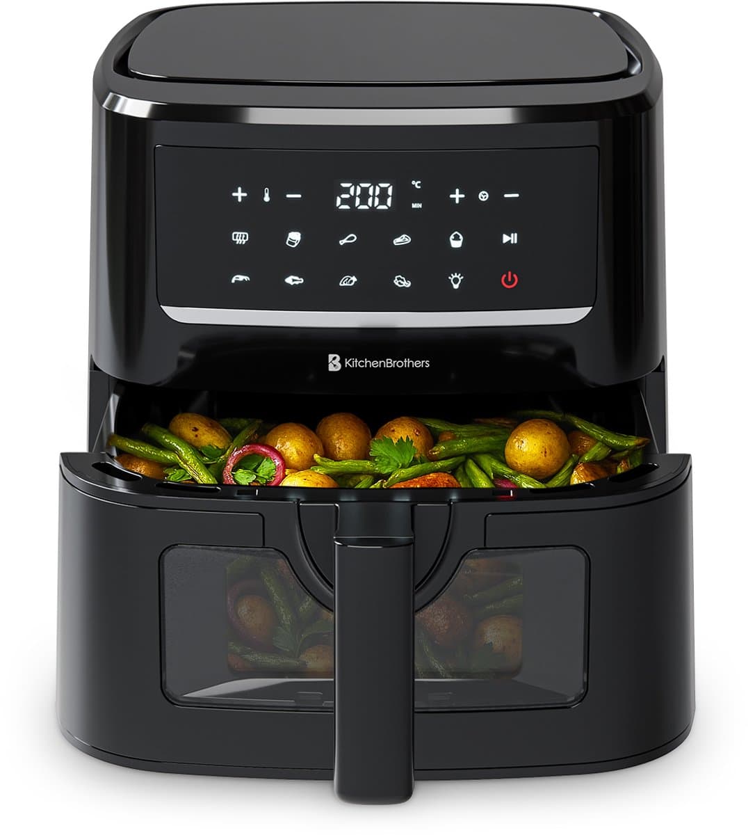 KitchenBrothers Airfryer XXL - PFAS-Vrij - 1800W - 7.5L - Heteluchtfriteuse - Dual Heating - 50ºC tot 200ºC - 10 Kookprogramma's - Zwart