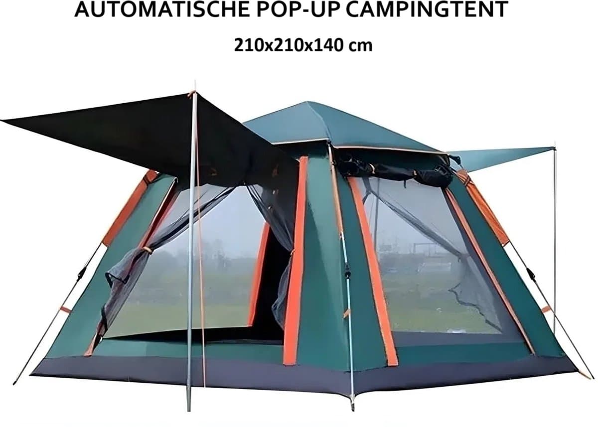 Automatische Pop-up Tent - Waterdicht Kampeertent voor 2-3-4 Personen –Camping Tent - 210x210x140cm - Outdoor Kampeer & Festival Tent–Ideaal voor Gezinscamping en Buitenactiviteiten-Snel Opzetbaar– Met Luifel & Draagtas – Groen – Lexorion