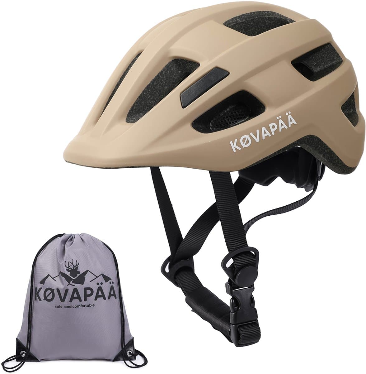Køvapää® Lappi Fietshelm Kinderen - Zandkleur - Maat 52-56 cm - 5 jaar tot volwassen -S/M - Fietshelm Jongens - Fietshelm Meisjes - Fietshelm Kind