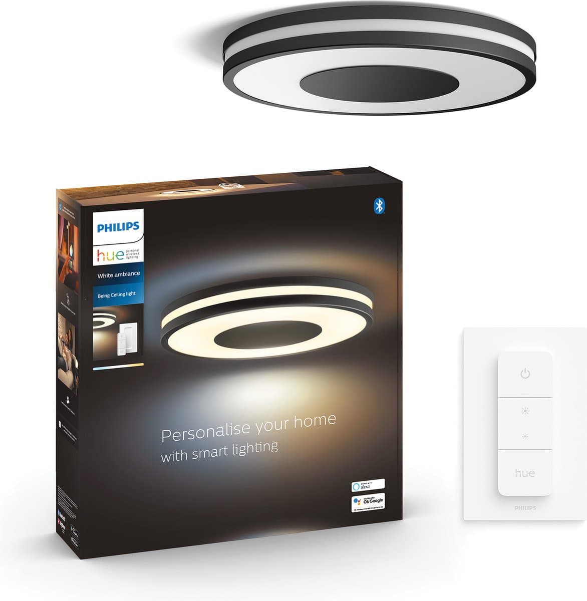 Philips Hue Being plafondlamp - warm tot koelwit licht - zwart - 1 dimmer switch