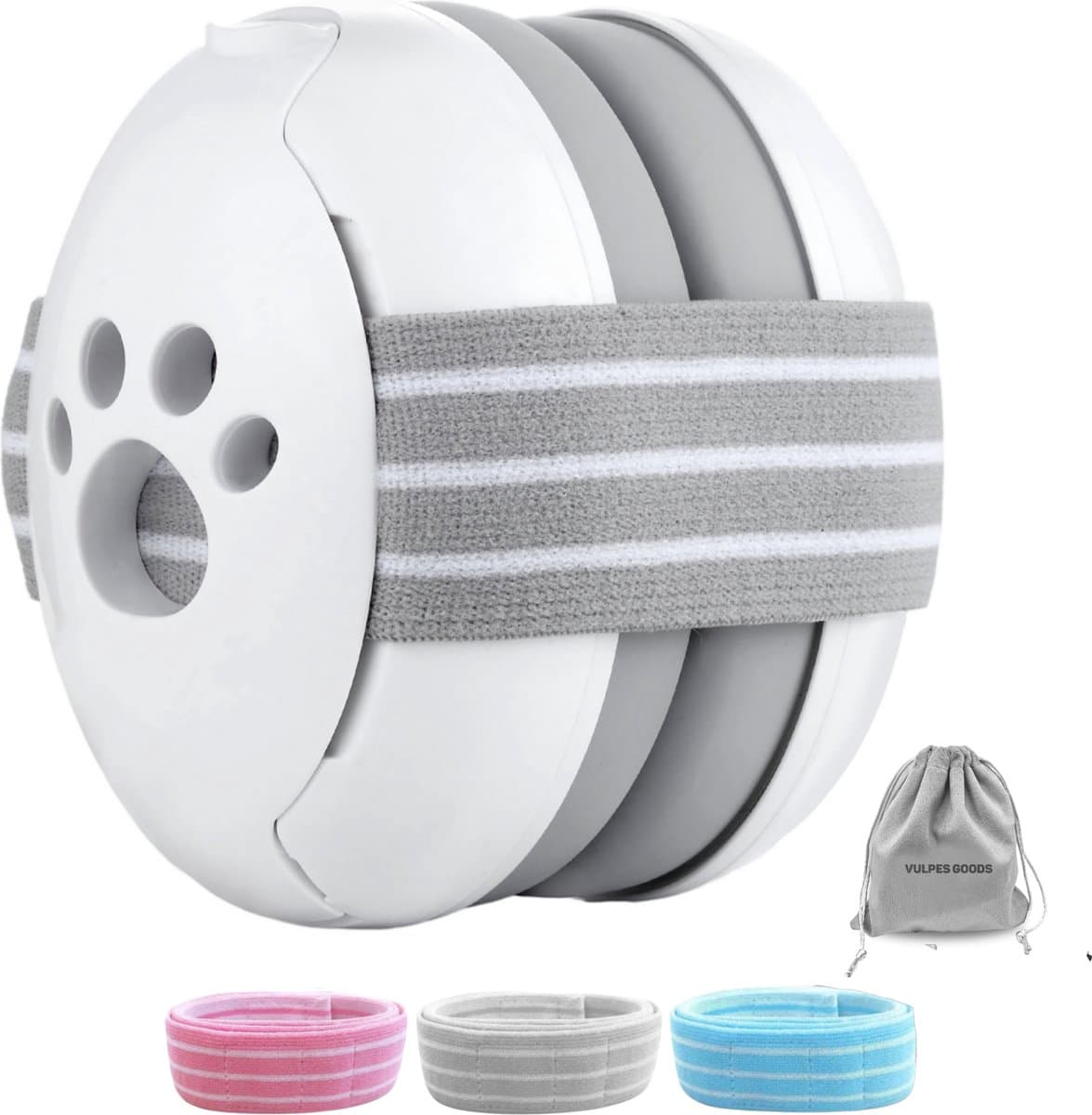 Vulpes Goods® BabyCare - Gehoorbescherming Kinderen PRO - Gecertificeerde Baby Oorkappen - Geschikt voor Baby en Peuter tot 36 maanden - 25 dB Geluidsreductie voor maximale Gehoorbescherming - Incl. 3 hoofdbanden & reistas