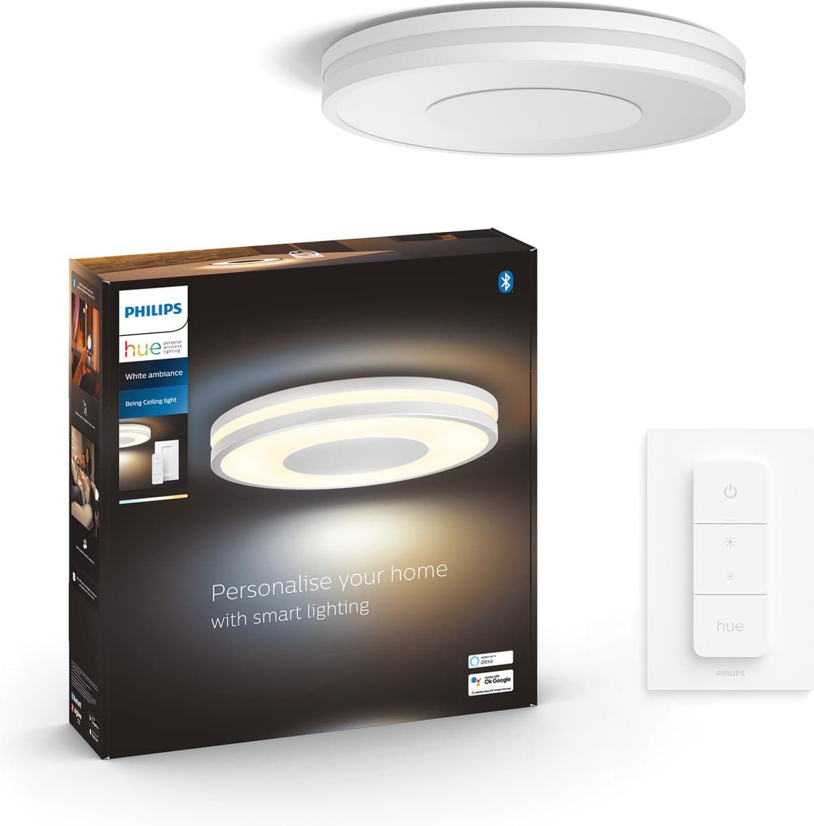 Philips Hue Being plafondlamp - warm tot koelwit licht - wit - 1 dimmer switch
