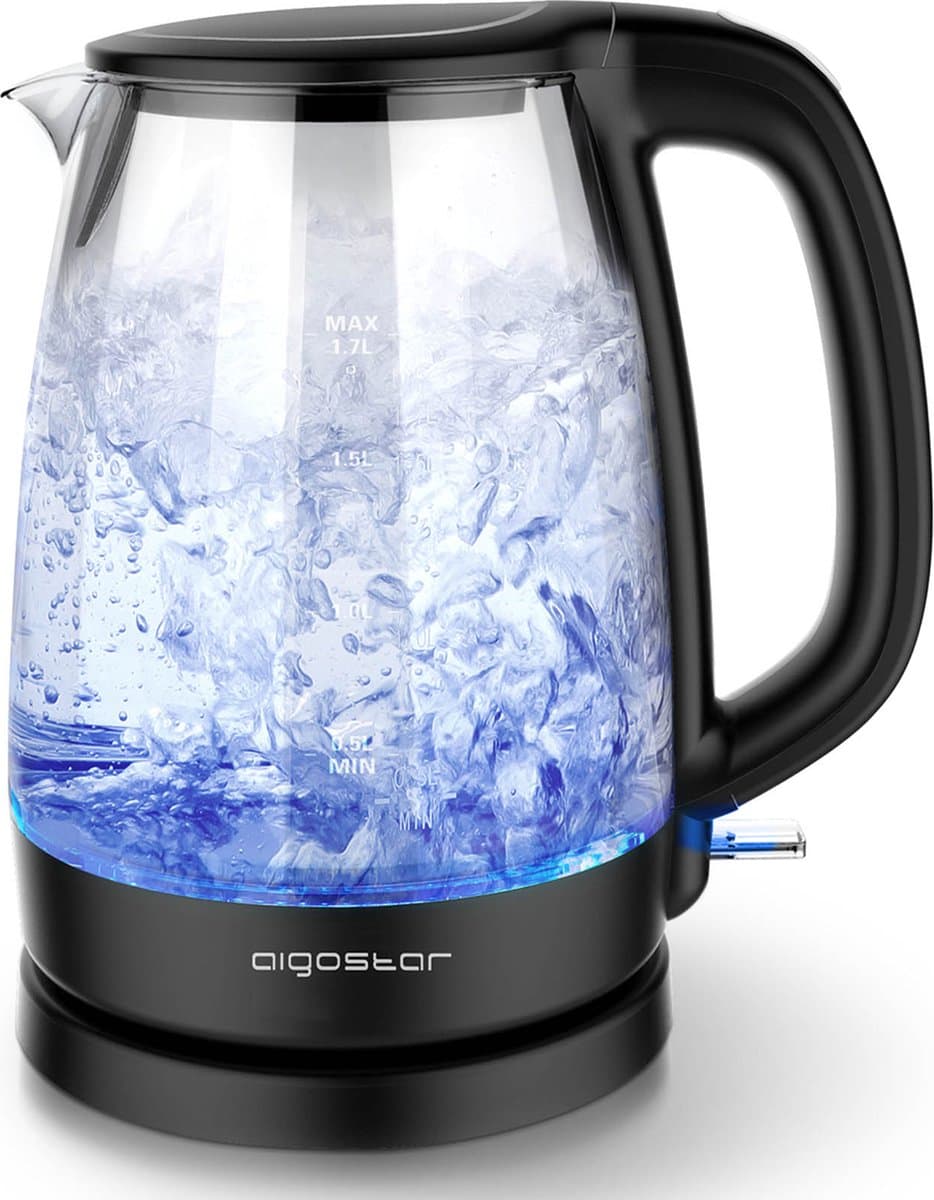 Aigostar Waterkoker met LED - Glass - 1,7L - Retro - 2200W - Zwart - Adam 30GOM