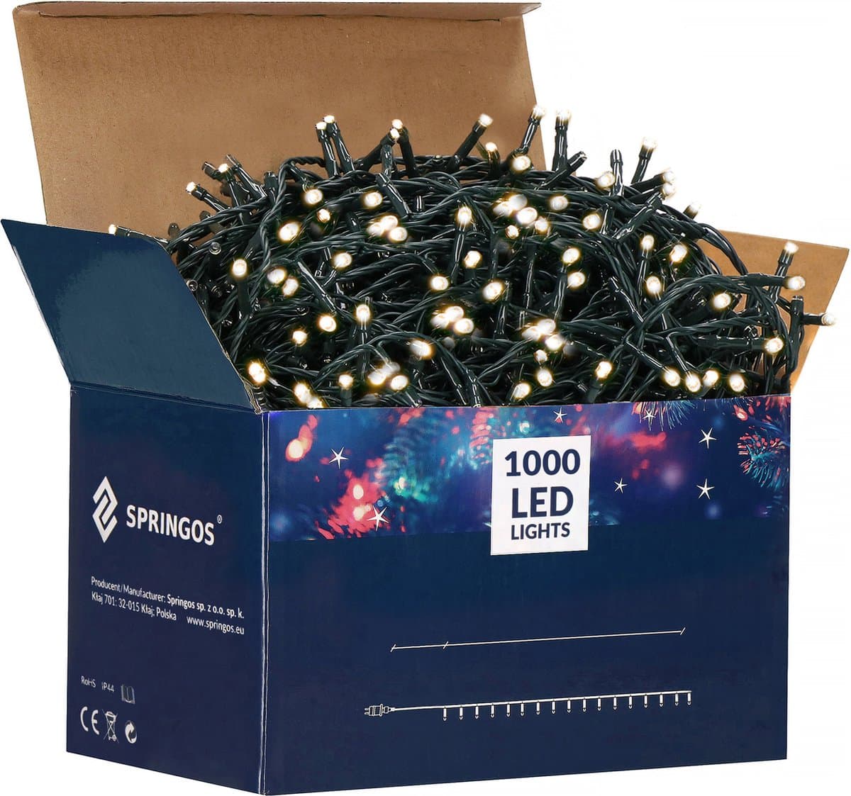Springos Kerstverlichting - Binnen & Buiten - 50 m - 1000 LED - Warm Wit