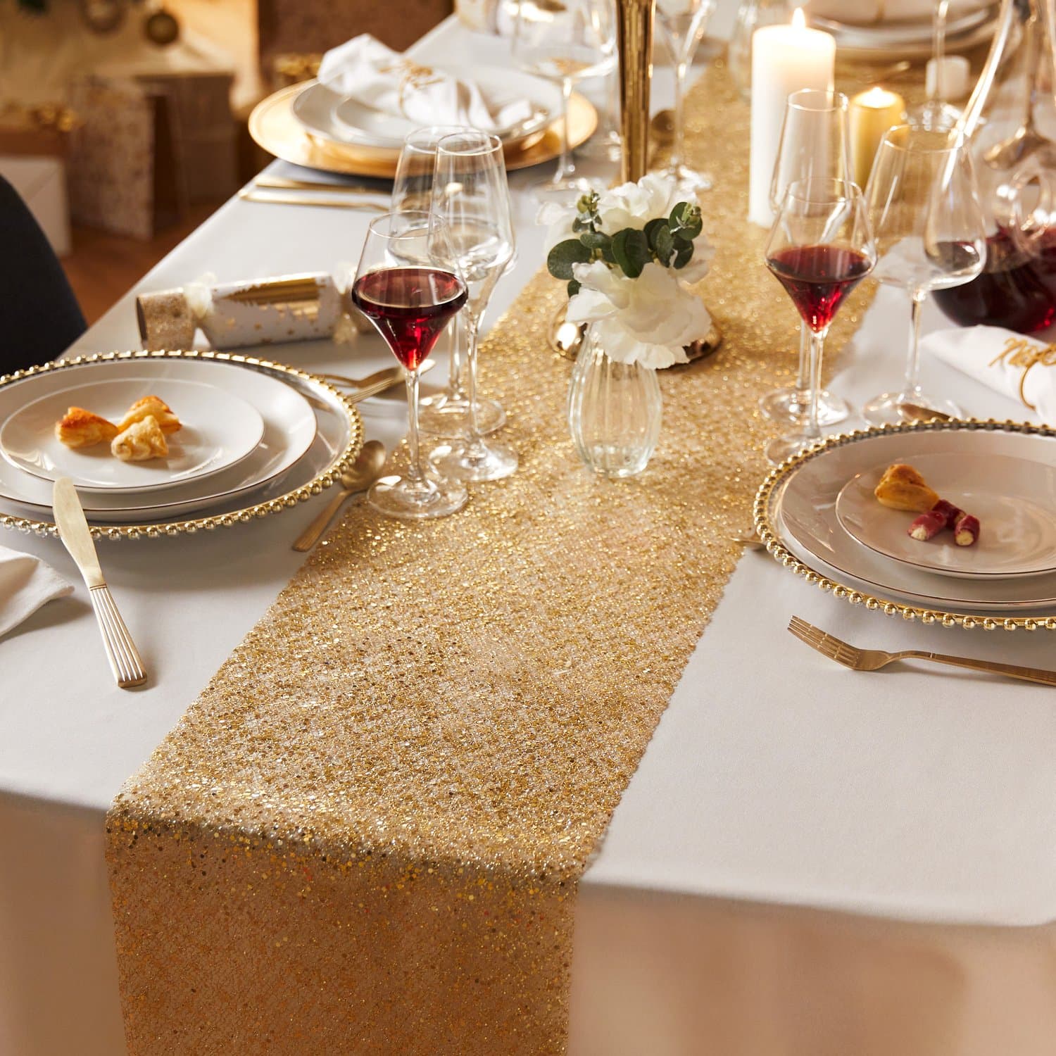 Atmosphera kerst tafelloper - goud pailletten stof - 28 x 300 cm