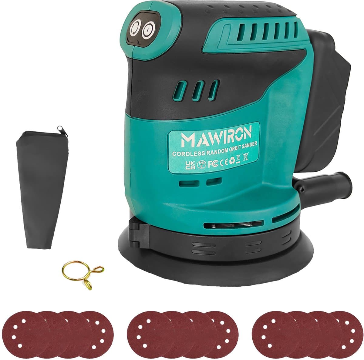 Børsteloze orbitale schuurmachine compatibel met Makita 18V-batterij, draadloze excentrische schuurmachine met 12 schuurbladen, 360° roterend schuren, voor het schuren en polijsten van metaal/hout (alleen gereedschap, zonder batterij).