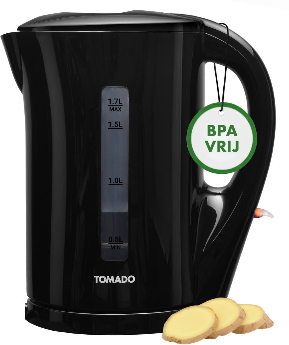 Tomado TWK1700B - Waterkoker - 1,7 liter - Kunststof - Lichtgewicht - Waterniveau indicator - Zwart