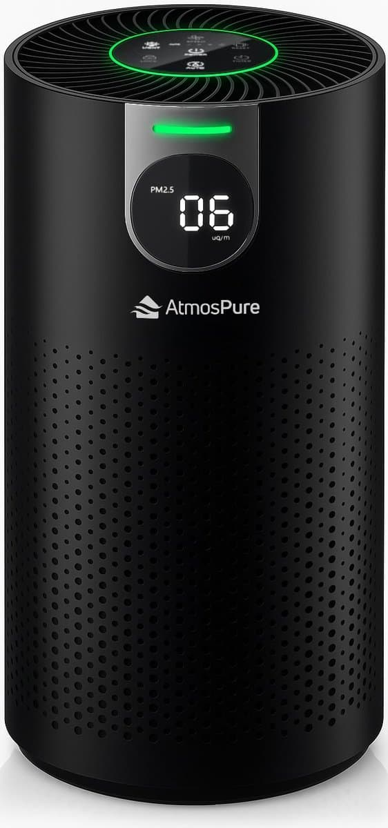 AtmosPure® CleanAir Luchtreiniger - Air Purifier met vervangbaar HEPA 13 + Koolstof filter - CADR 250 m³/h - Zwart - Voor 98 m² - Filtert pollen, huisstofmijtallergenen en fijnstof - 3 standen + stille slaapstand - Luchtkwaliteit Sensor
