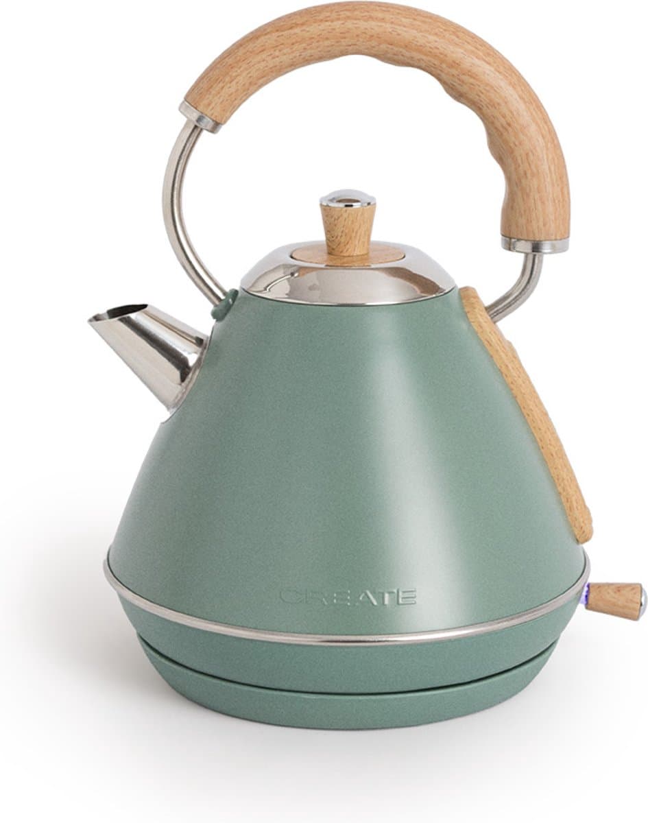 CREATE - Waterkoker 1 L - 1200 Watt - RVS - BPA vrij - Elektrisch - Antikalk - Sage - KETTLE RETRO M