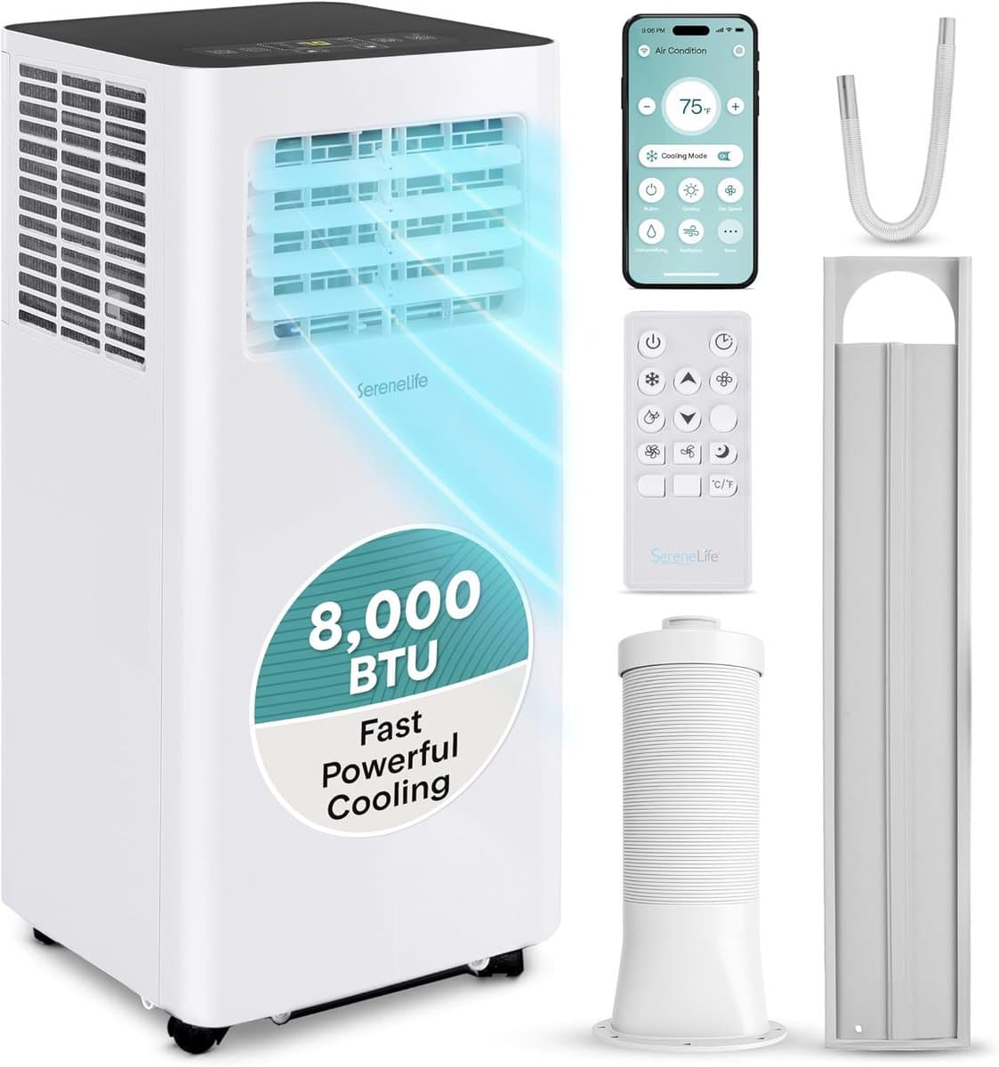 Mobiele airco 8000 BTU draagbaar met ontvochtiger, ventilator en led-display inclusief raamkit