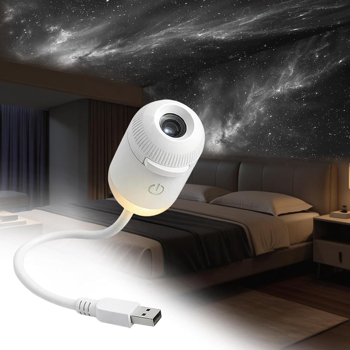 2-in-1 Sterrenprojector & Nachtlampje Wit | Met 12 Verwisselbare Films | 360° Flexibele USB Projector | Melkweg & Sterrenstelsel Thema | Sfeervol Nachtlicht voor Slaapkamer, Kinderkamer & Woonkamer | Perfect Cadeau voor Kinderen & Volwassenen