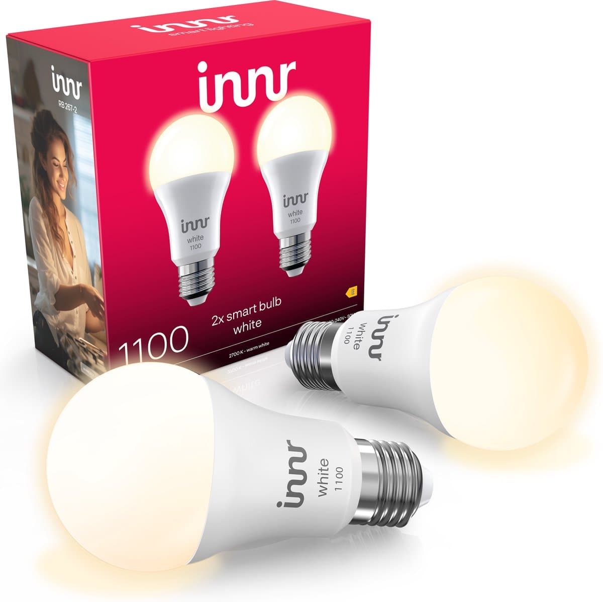 Innr smart E27 LED lamp - geschikt voor Philips Hue - Zigbee bulb - warmwit licht - slimme lamp - dimbaar - 1150 lumen - 2 pack