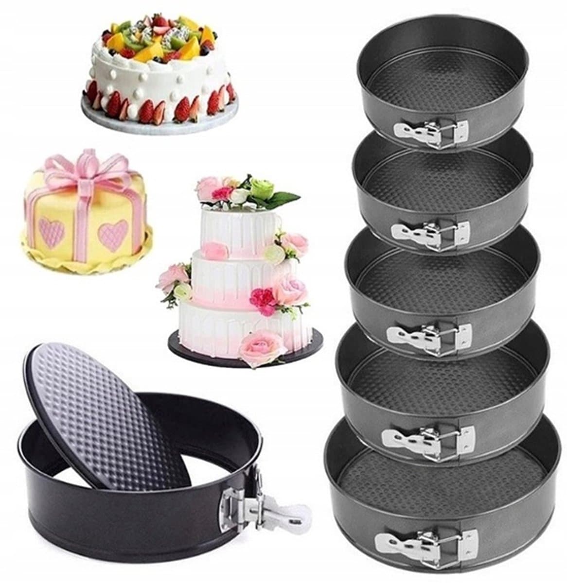 Springvorm - set van 6 - Bakvorm rond - Taartvormen - anti-aanbaklaag - 18/20/22/24/26/28cm