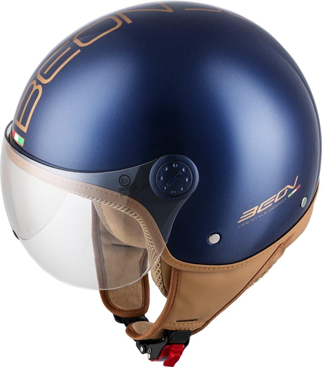 BEON Design Luxe Scooterhelm - M - Jethelm met Vizier - Motorhelm - Geschikt voor Vespa, Scooter, Brommer, Motor en Snorfiets - Metallic Blauw