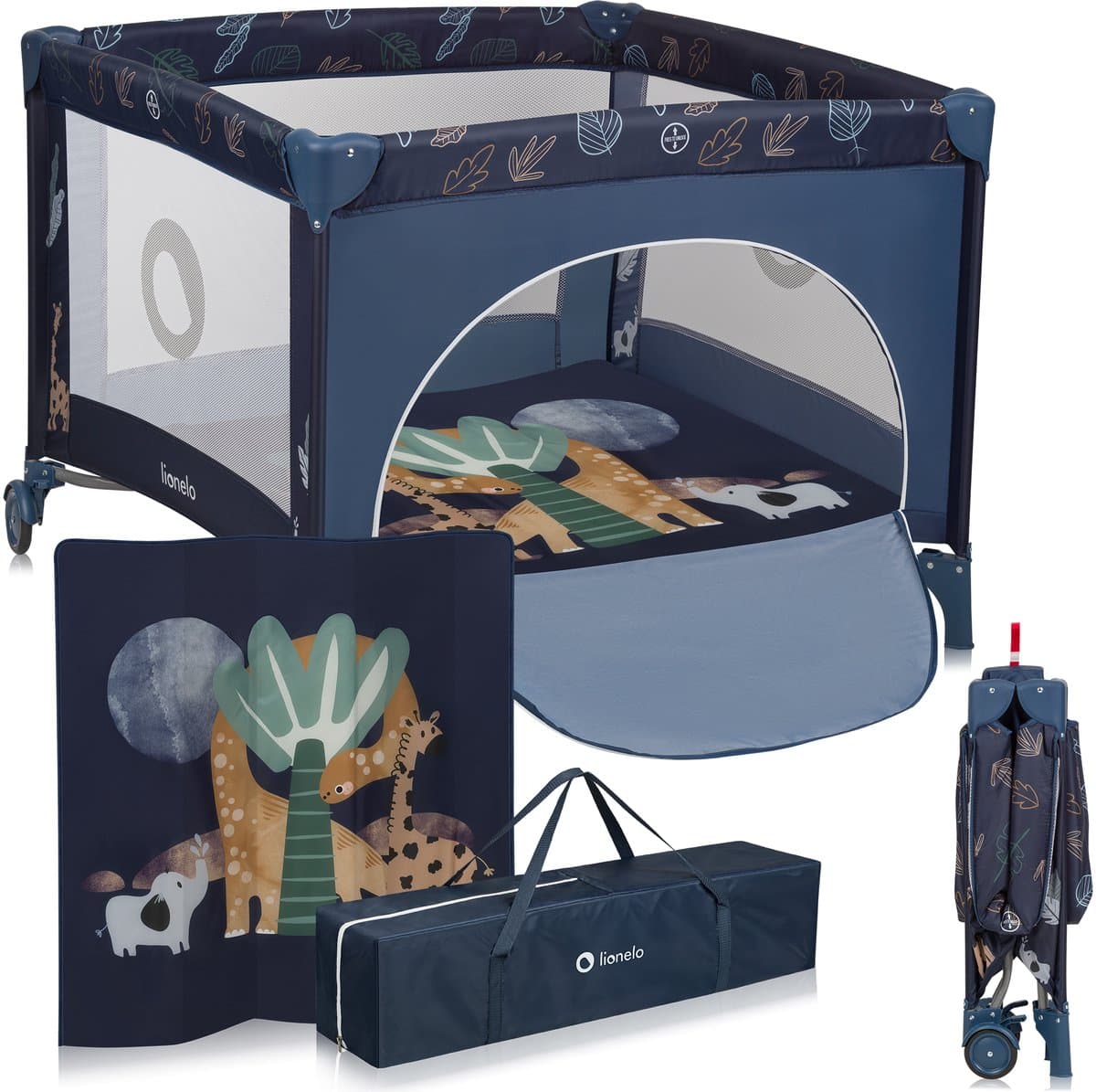 Lionelo Bonnie Babybox & Kinderbox 0-36 Maanden – Opvouwbare Speelbox met T25 Schuimmatras, Zijdeur met Ritssluiting, Mesh Zijkanten, Wielen met Rem en Draagtas – Tot 15 kg