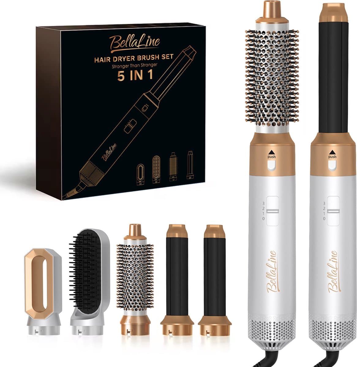 BellaLine - Airstyler - Krultang 5 in 1 - Fohnborstel - 5 in 1 Multi styler - krultang - Multistyler - Multistyler krultang - Fohn - Haardroger - Haardroger met Borstel