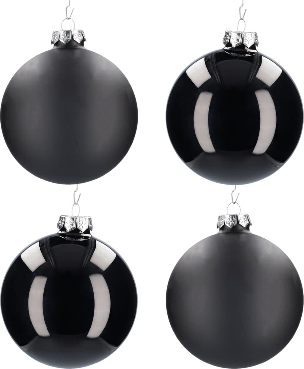 Glazen kerstballen - Set van 4 stuks/100mm - Luxe kerst decoratie - Sfeervolle kerstversiering voor in de kerstboom - Glas - Black Combi - Zwart