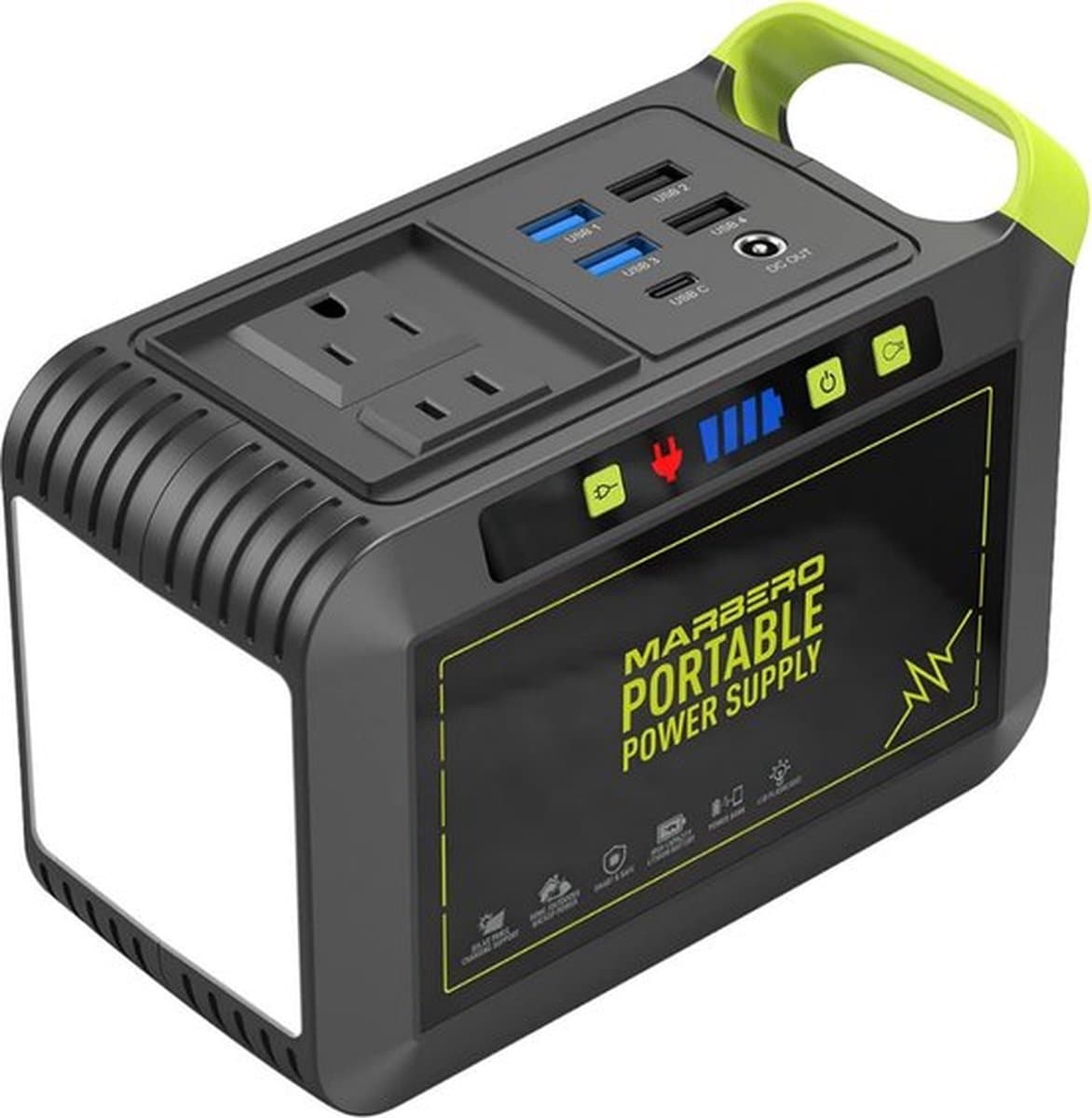 Luxe Stroomgenerator – Externe Oplader Powerbank – Powerstation met Zaklamp – Generator 80W – Met SOS Modus – Draagbaar Design – Grijs