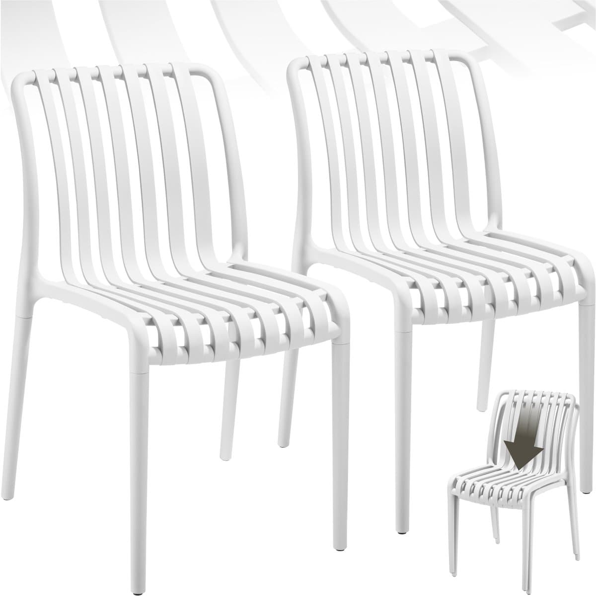 tectake® Set van 2 Tuinstoelen Alcudia - Creme - Kunststof Stoelen - Stapelbaar - Stoelen voor Tuin, Terras of Balkon - Weerbestendig en UV-bestendig - Draagkracht 120kg per Tuinstoel