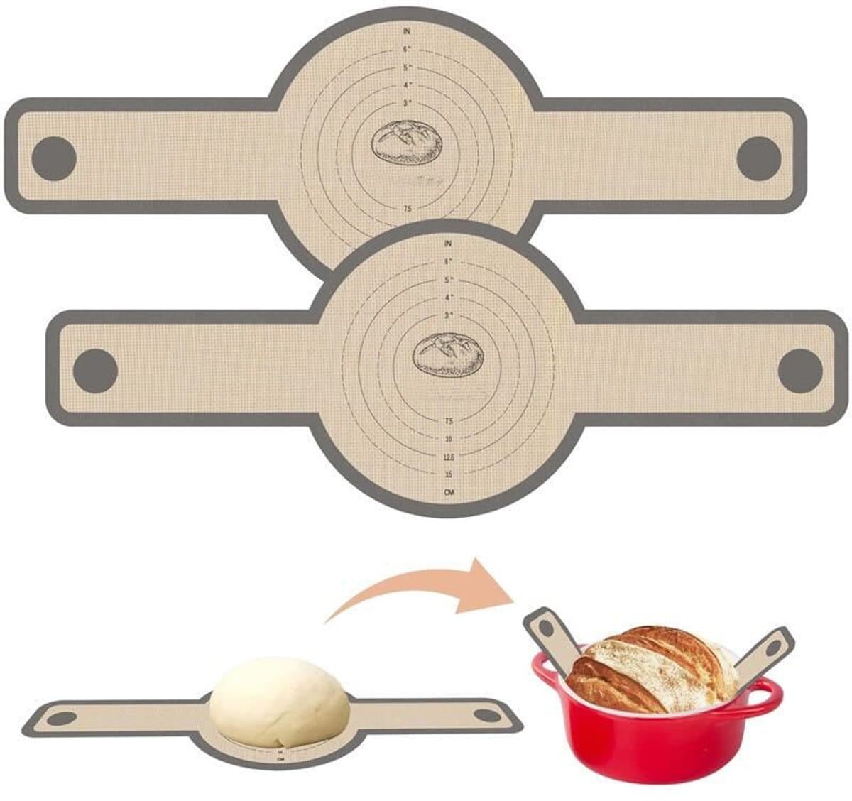 ZYLARO Siliconen Bakmat - 2 Stuks Bakmat Voor Nederlandse Oven - vaatwasserbestendig - Lange Handvatten Deeg Mat - sling bakmat - Voor Airfryer, Oven En Magnetron - grijs