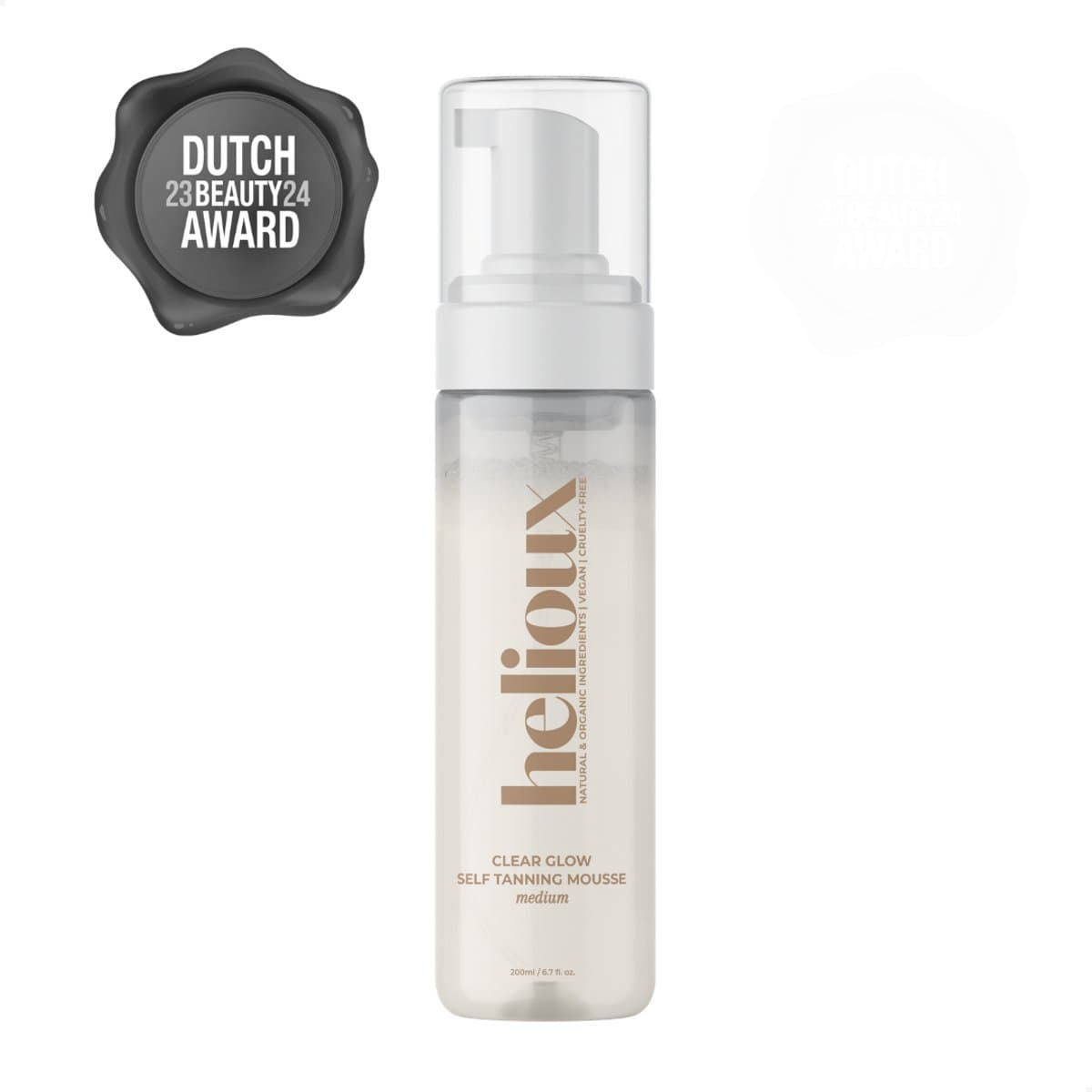 Helioux® Zelfbruiner Mousse Clear Glow Medium - Self Tanning Mousse voor Lichaam & Gezicht Medium - Volledig Transparant - Zero Transfer - Vegan & Dierproefvrij - Natuurlijke Ingrediënten