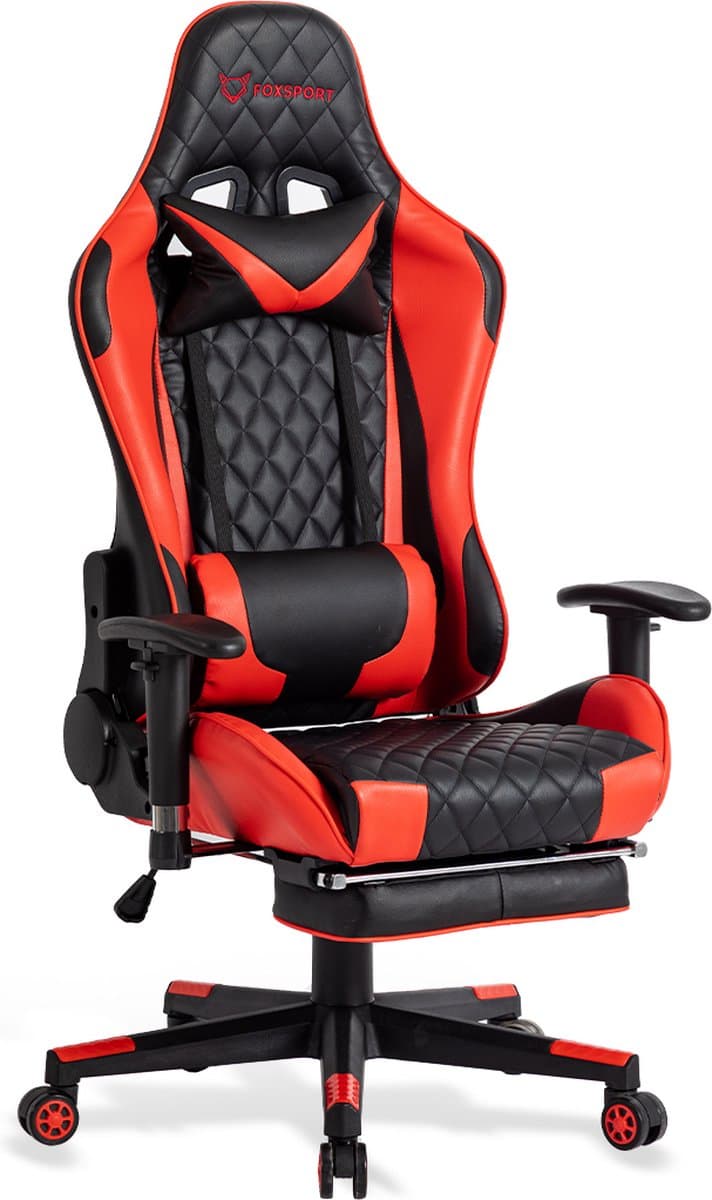 FOXSPORT Game Stoel - Gaming Stoel - Gaming Chair - Bureaustoelen - Bureaustoel Met Nekkussen & Verstelbaar Rugkussen - Instelbare Zithoogte - Gaming Accesoires - Met beensteunen - Roze/Zwart