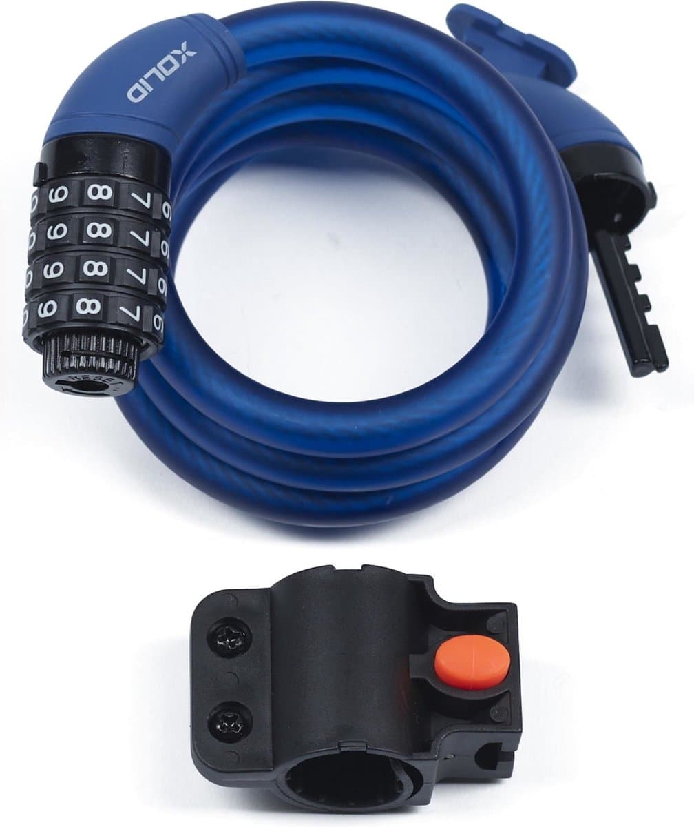Xolid Fietsslot met cijferslot - 120 cm - donkerblauw - kabelslot - voor fiets / scooter - scooter slot