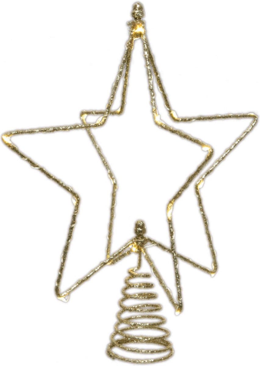 Kerstboom ster piek/topper met LED verlichting warm wit 25 cm met 20 lampjes - LED verlichte pieken - kerstversiering