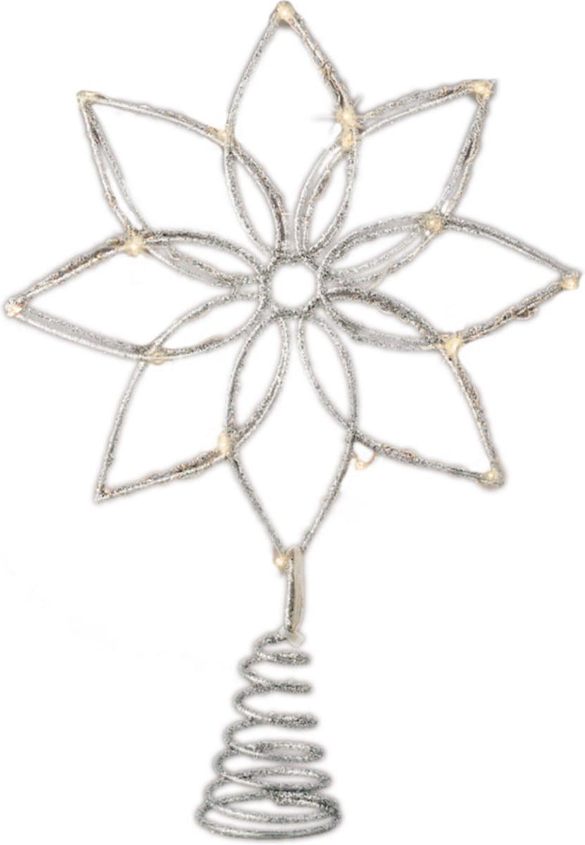 Decoris Kerstboompiek ster bloem - 27 cm - LED verlichting - warm wit - 20 lampjes