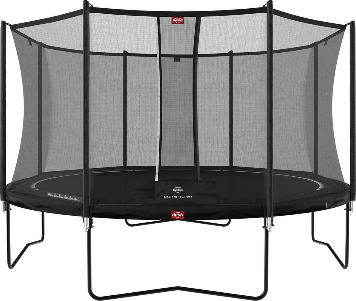 BERG Favorit Regular 380 Trampoline Op Poten - Safety Net Comfort - AirFlow Springdoek - Zwart