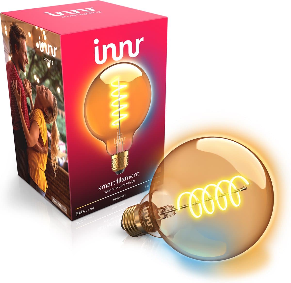 Innr E27 filament lamp - geschikt voor Philips Hue - Zigbee - LED smart bulb - warmwit tot koelwit licht - Globe - slimme verlichting - dimbaar - 640 lumen - 1 pack