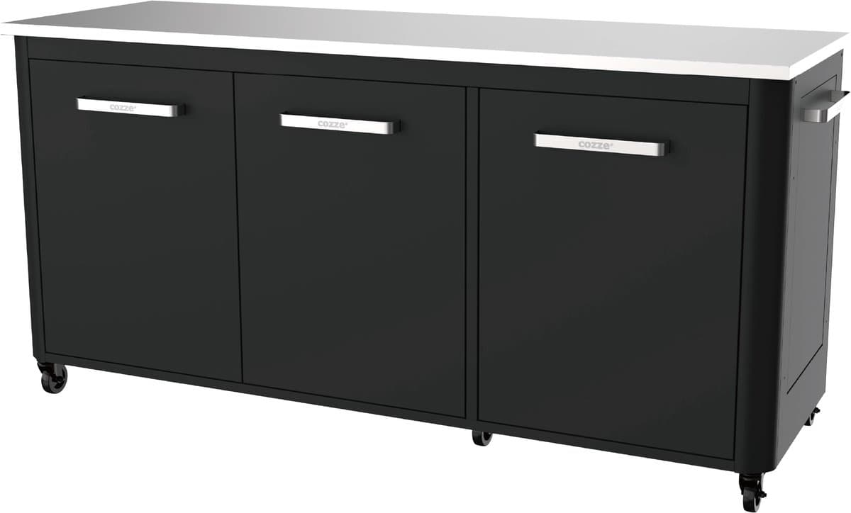 Cozze® Outdoor Kitchen - Buitenkeuken BBQ Station - Verrijdbaar - RVS Werkblad - Opklapbare Zijtafels - 180 cm