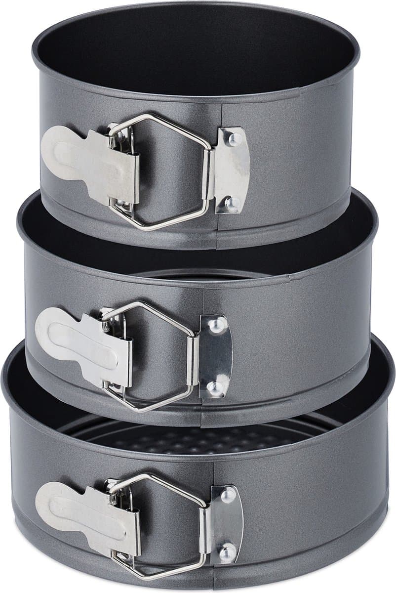 springvorm - 3-delige set - rond - Ø 14, 16, 18 cm - antiaanbaklaag - rvs - taartvorm