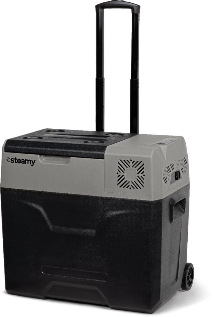 Steamy-E Single Zone Elektrische Compressor Koelbox Op Wielen - 47 liter - 12V en 230V - voor auto en camping - Grijs