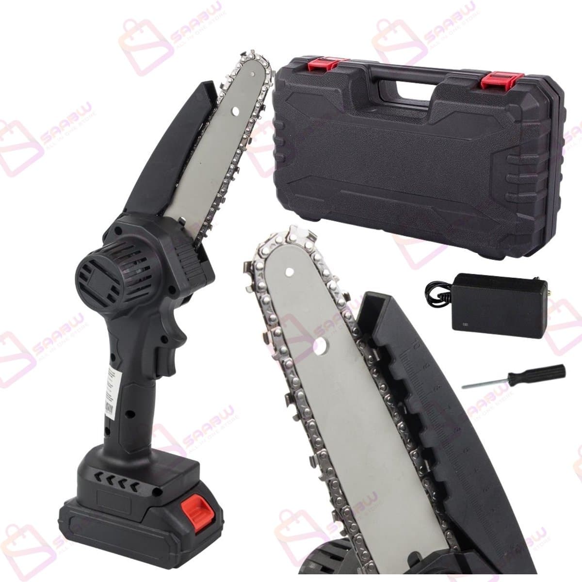 Mini Accu Kettingzaag 6 Inch – Draadloos met Oplaadbare 21V Batterij – Inclusief Koffer – Tuinzaag voor Tuin, Allotment & Fruitbomen – zwart – 40455