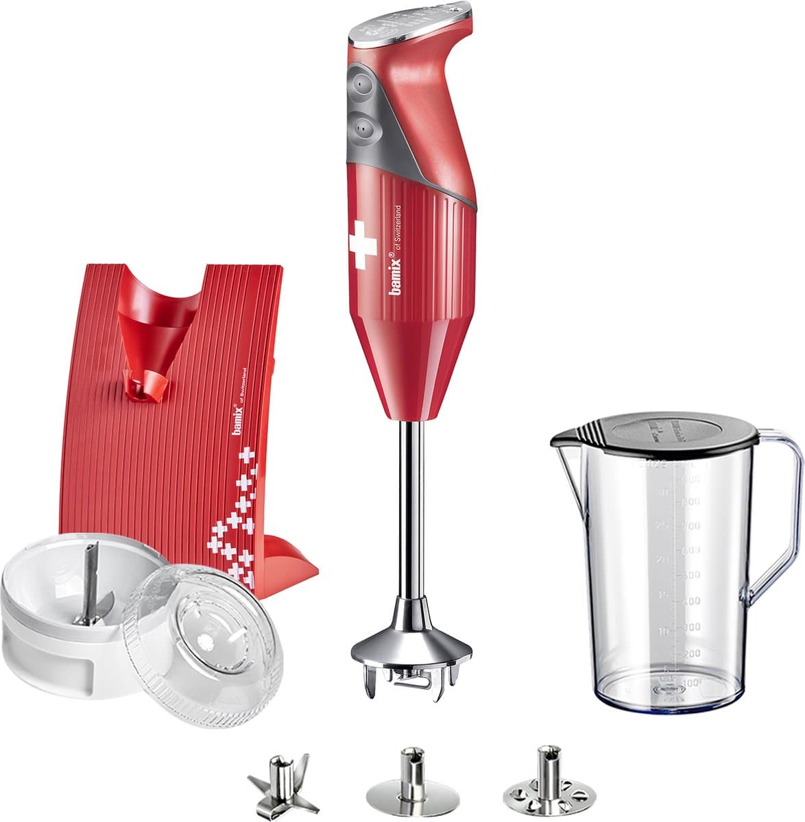 Bamix SwissLine M200 Staafmixer – 200 W – Rood – Inclusief Accessoires & Processormolen