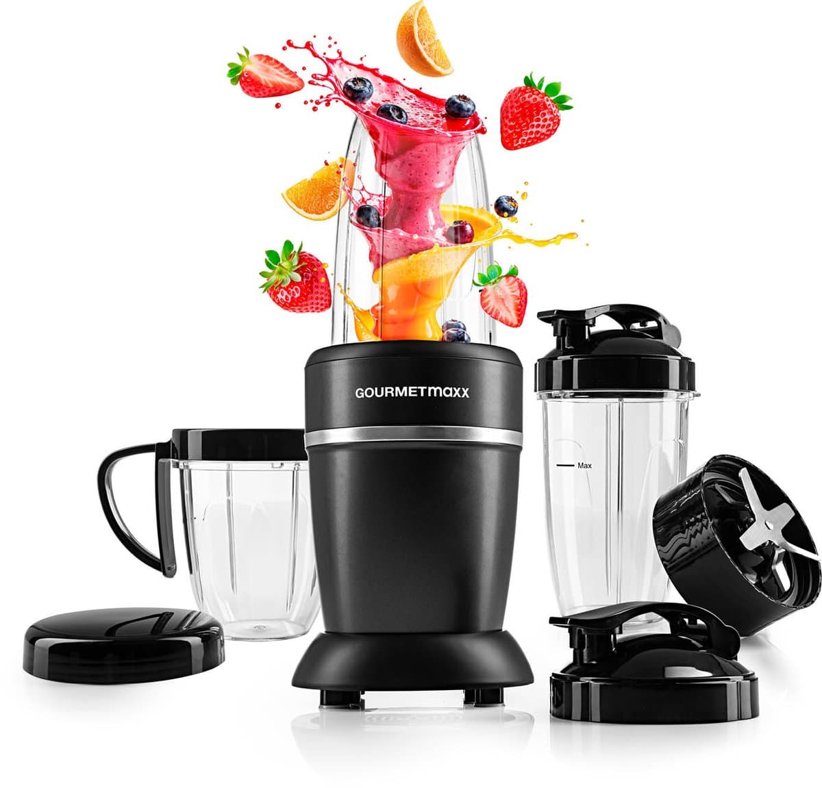 GOURMETmaxx Nutrition Mixer 1000 Watt | Smoothie Maker mit to go Deckel | Standmixer mit Mixbecher & Frischhaltedeckel – ideal zum Aufbewahren | Standmixer mit Zubehörset L für Shakes, Smoothies etc.