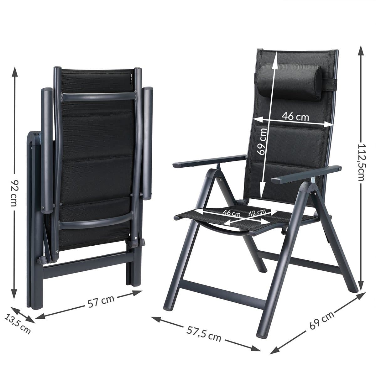 Casaria Tuinstoel Set van 2 - Aluminium Inklapbaar 7 Standen - Antraciet