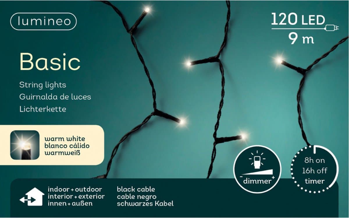 Lumineo Kerstverlichting - 120 led lampjes - warm wit - 9 meter - lichtsnoer - kerstlichtjes - kerstboomverlichting