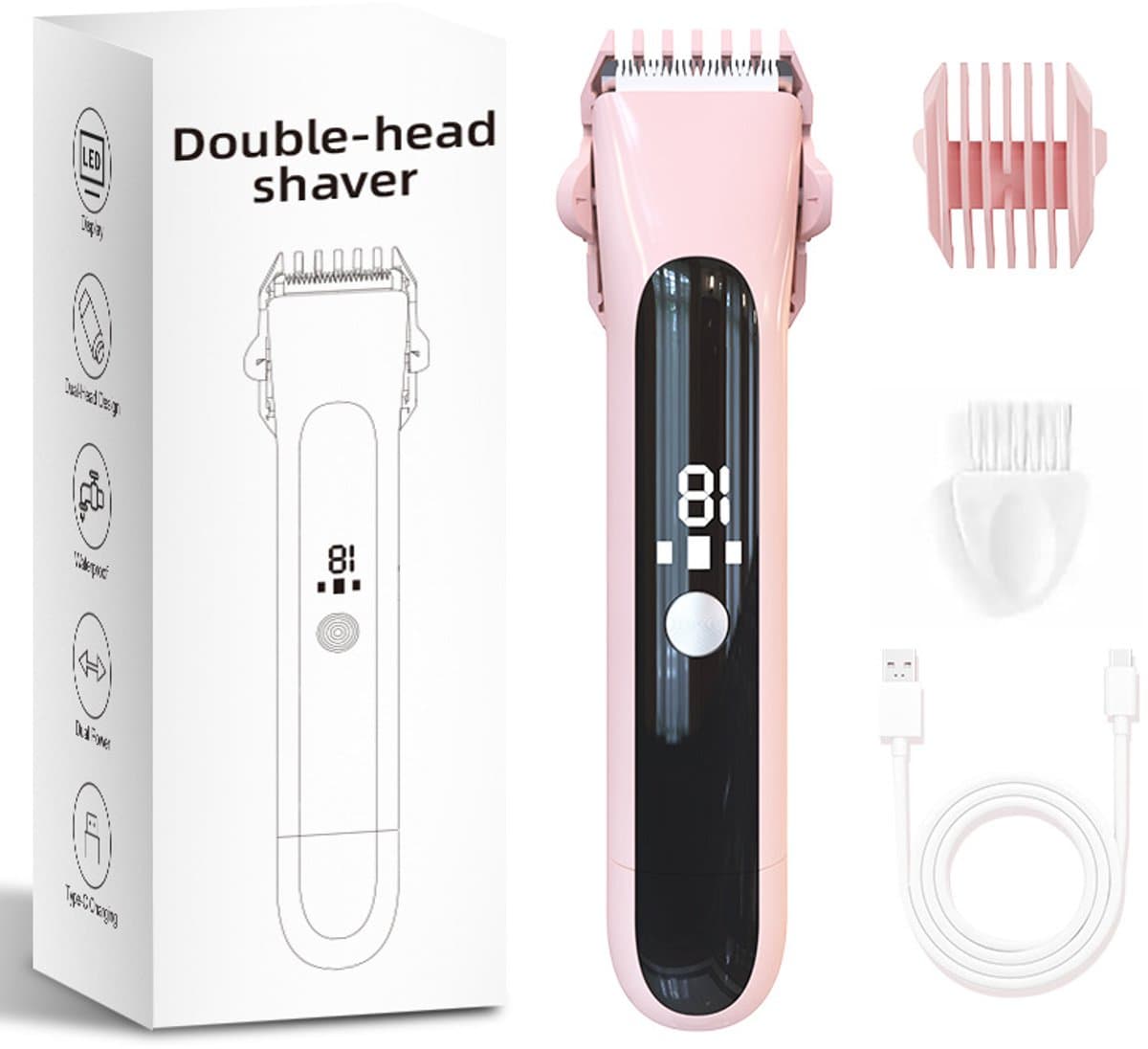 Elektrische bikinitrimmer Geschikt voor vrouwen: scheerapparaat met dubbele koppen Geschikt voor lichaams- en schaamhaar, IPX6 waterdicht met LED-display - Oplaadbare trimmer Geschikt voor oksels, lichaam, benen en gezicht