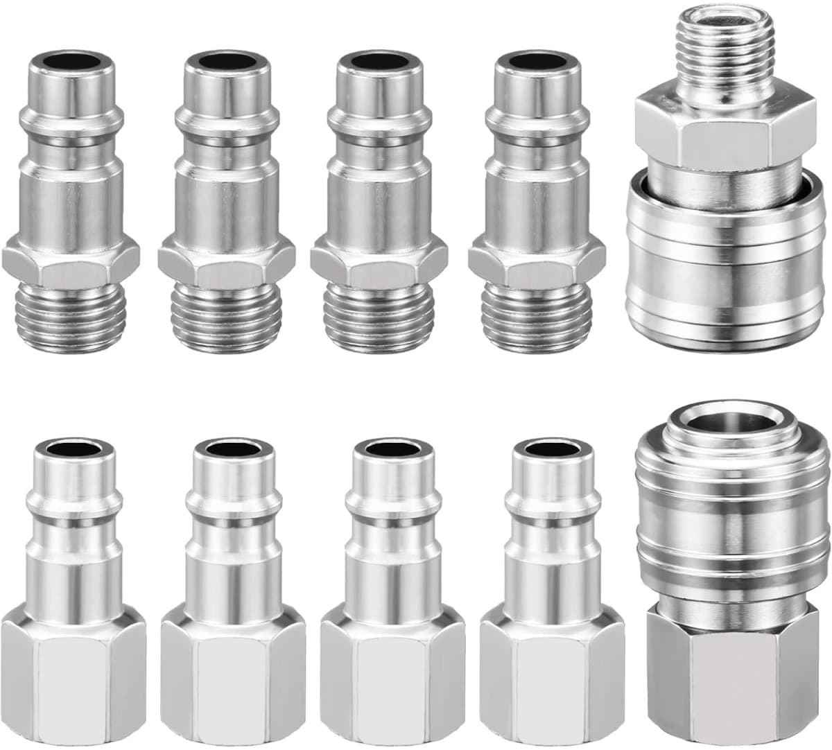 EXCITAT Snelkoppeling voor perslucht - Pneumatische snelkoppeling - Geschikt voor het aansluiten van persluchtblaaspistolen, luchtcompressorslangen, luchtcompressor-accessoiremondstukken - 10 stuks - 1/4 inch