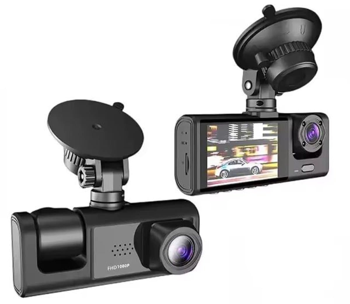 Dashcam 3-in-1 Lens, HD 1080P – Voor, Achter & Binnen Camera – Nachtzicht, G-Sensor, Parkeerbewaking, Loop Recording – Universele Car DVR Video Recorder