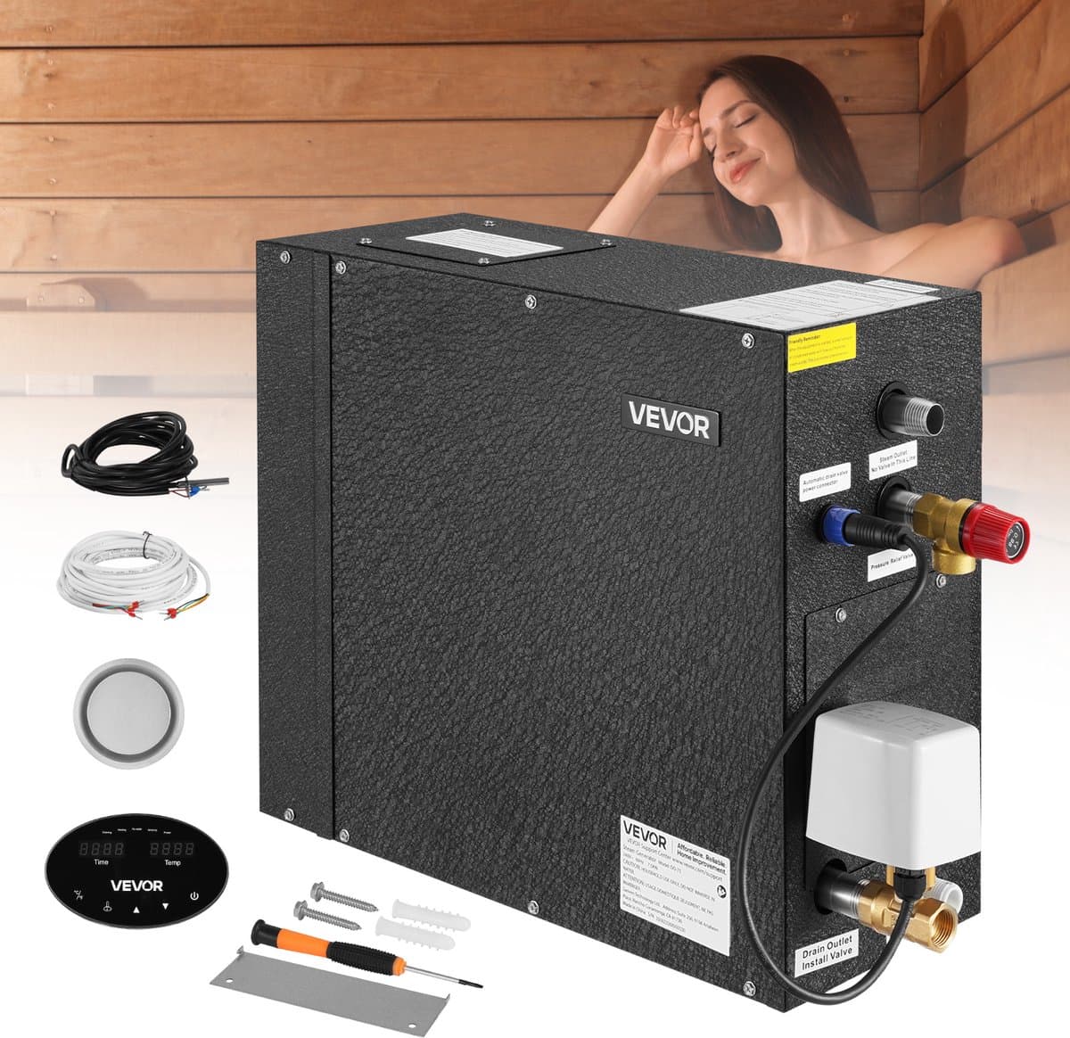 VEVOR Stoomgenerator, 7,5 Kw Stoomgenerator, Stoomdouchesysteem Met Bediening voor Sauna, Bad, Spa, CommerciëLe Automatische Afvoerset Met Oververhittings-, Droogloop- en Overdrukbeveiliging, Zwart