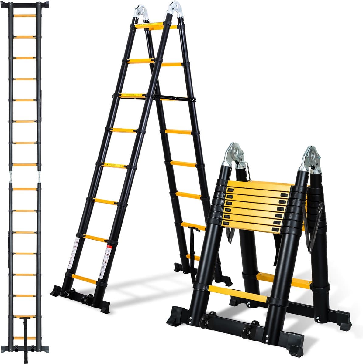 Telescopische Ladder - Telescoopladder - 2,5m+2,5m zwart, Compact en Draagbaar met Soft Closing Systeem, Geschikt voor Particulier en Professioneel Gebruik, Telescopische Vouwladder, Max. Belasting 150 kg