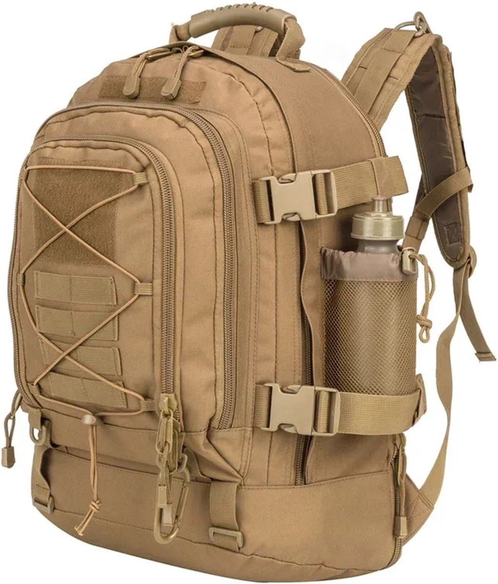 Bloominggoods® Backpack Groot - Militaire Rugzak - 50-60 liter - Bruin - Waterdicht - Dames – Heren – School - Reizen