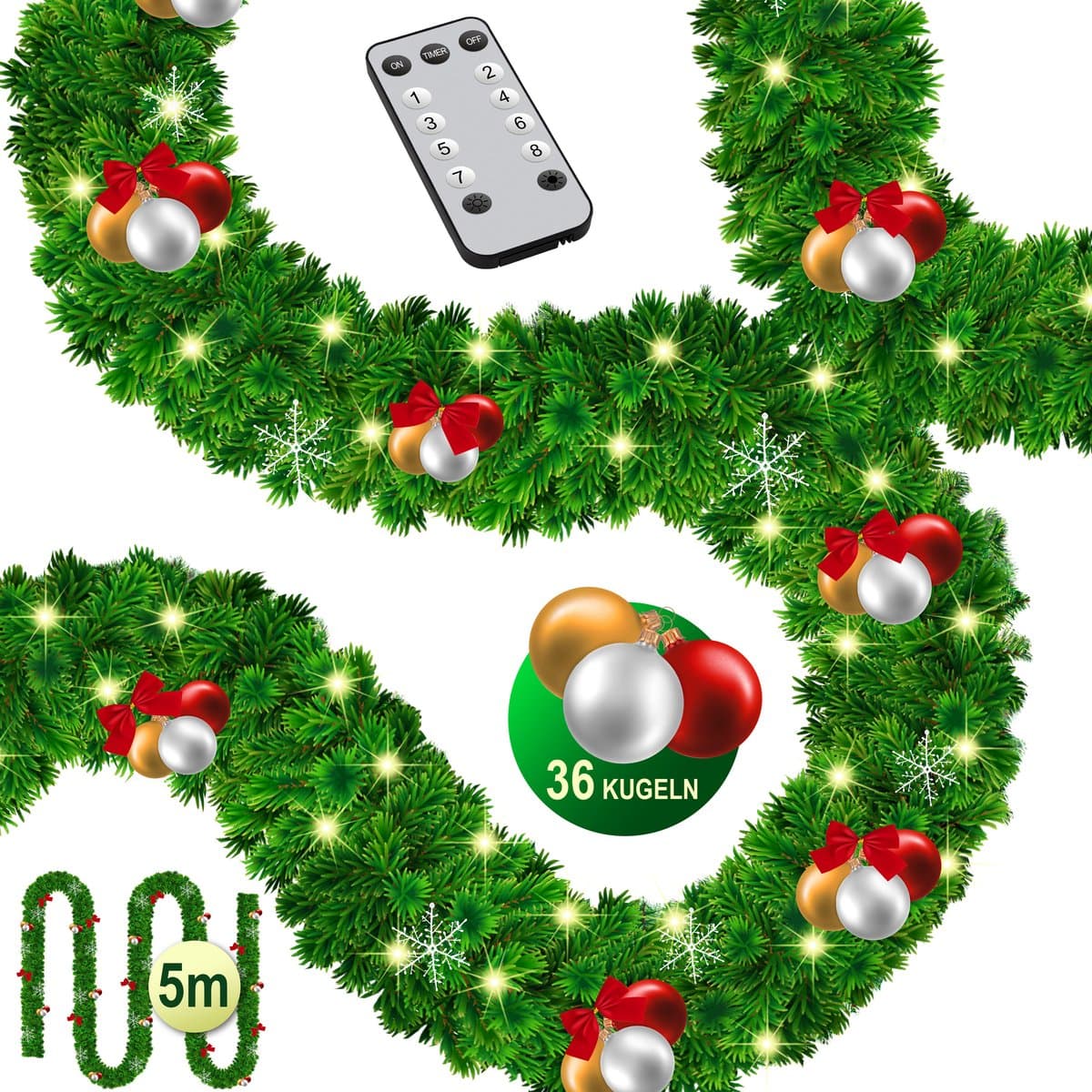 KESSER® Guirlande met verlichting - Kerstguirlande LED Kerstslinger Kerstversiering Kerstdecoratie