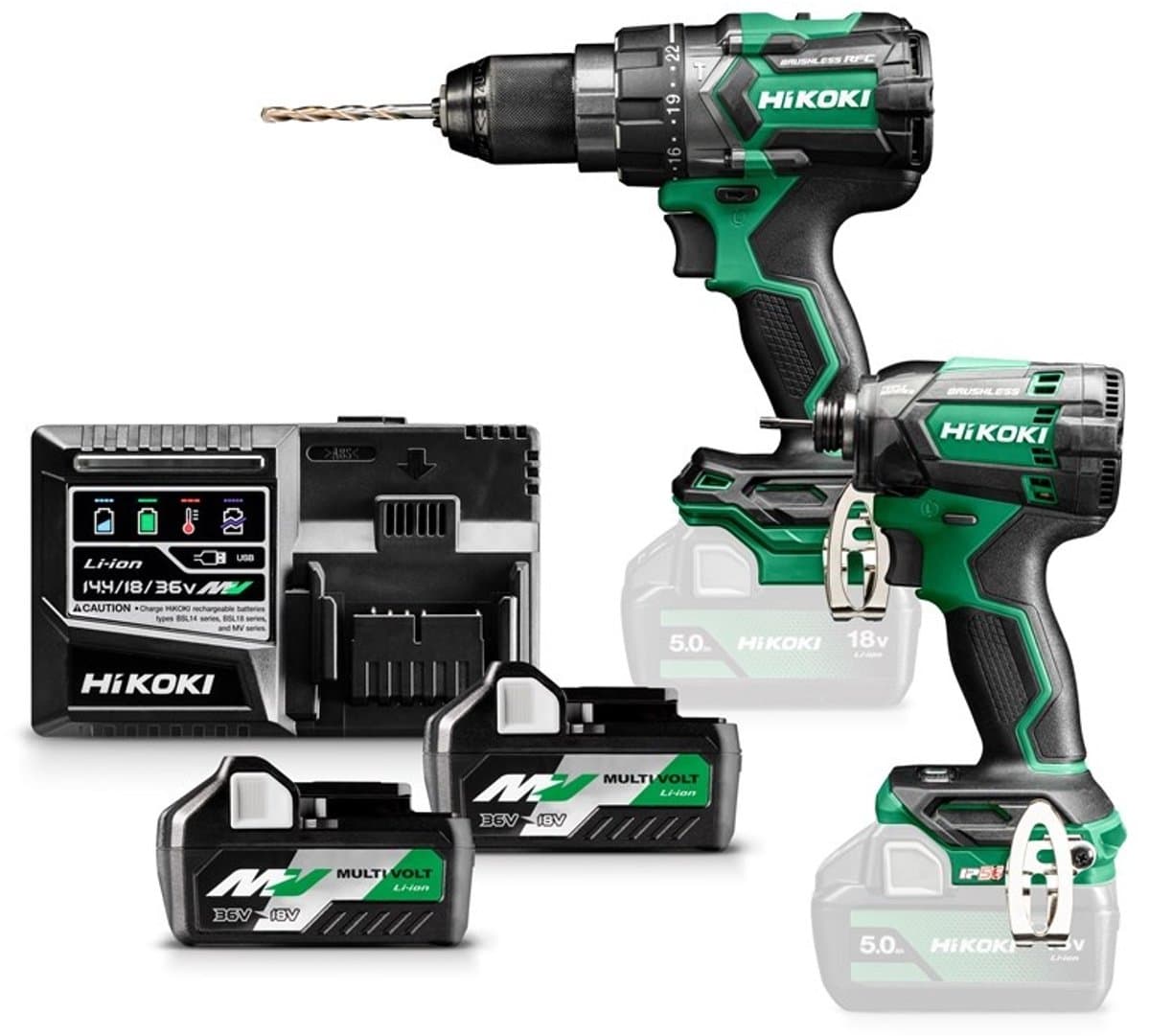 Hikoki KC18DCWBZ 18 Volt Combopack DV18DC Accu klopboormachine + WH18DC Slagschroevendraaier met 2x BSL36A18 multivolt accu en lader in HSC III