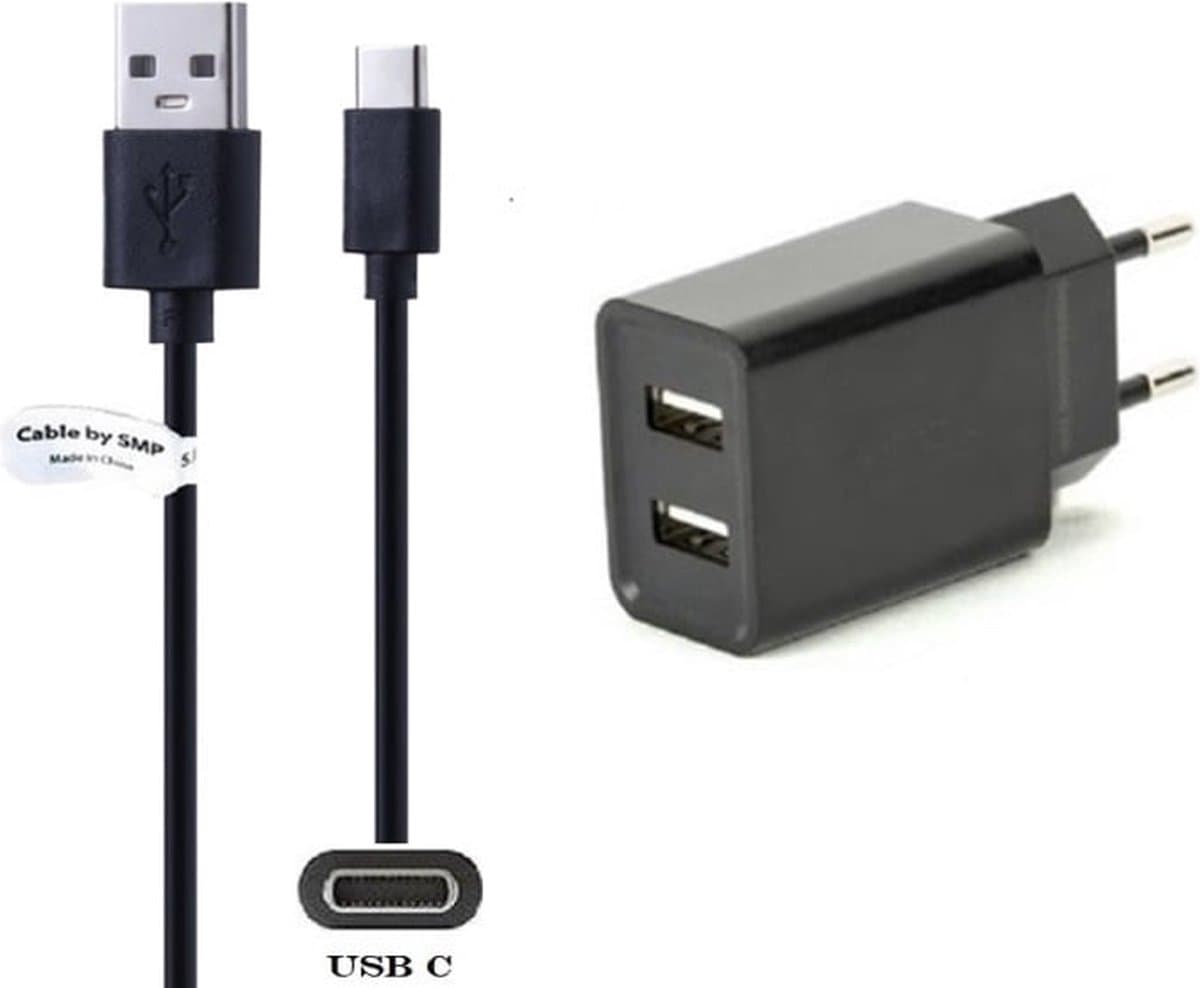 OneOne 2.1A lader met 2 poorten + 0,50m standaard USB C kabel. Oplader adapter past op GARMIN Dezl DriveSmart 66, 76, 86 / Edge 1040, 1040 Solar, Edge Explore 2 / Drivecam 76 / GPSMAP 65_65s_32x_22x_67_67i_276Cx