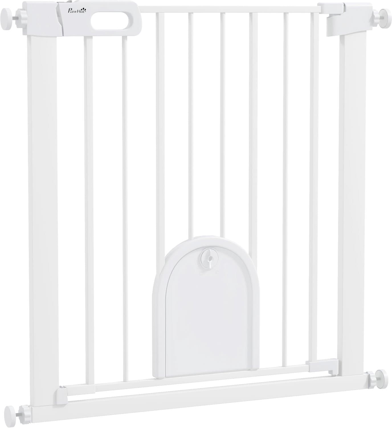 Huisdierhek met Kattenluik, Traphekje zonder boren, Klembevestging Tussen 75cm - 82cm, wit, 75cm Hoog
