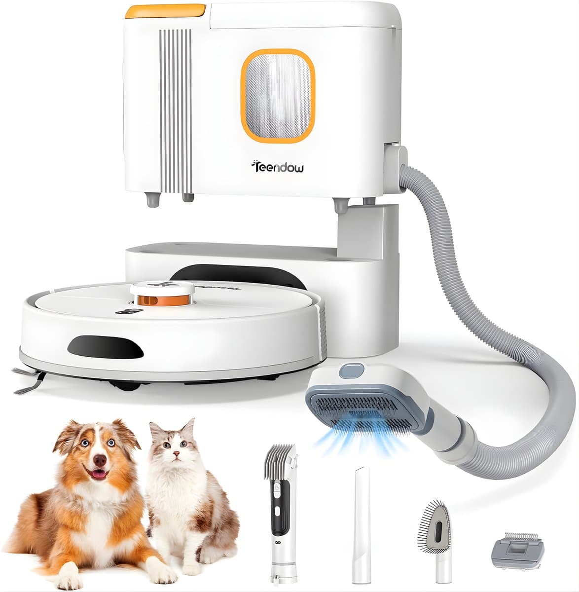 Teendow D20S Max+ Robotstofzuiger & Vachtverzorging Huisdieren – Complete Groomingkit - 3L Zelfledigend Dock, 6000Pa, Dweilfunctie, PreciSense LiDAR, App & Spraakbediening